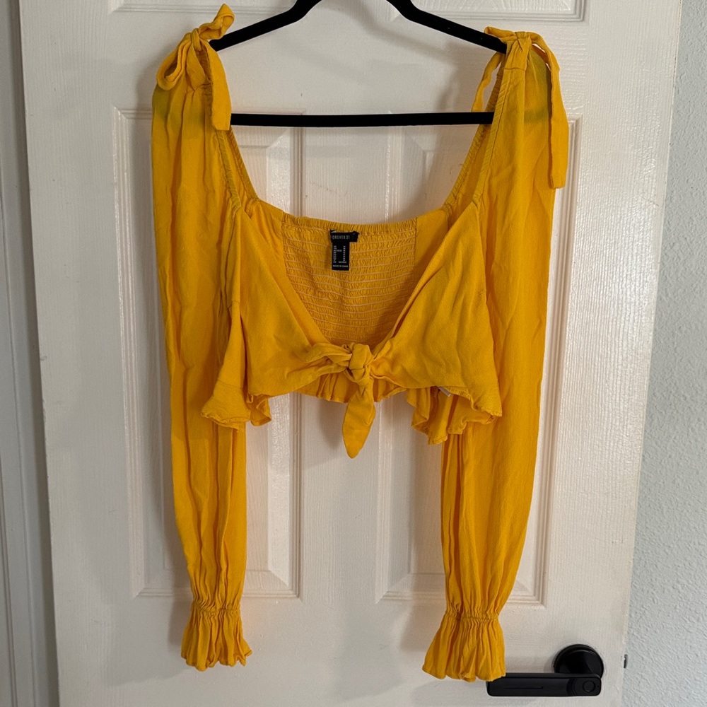 Forever 21 Yellow Tie-Front Blouse